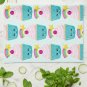 Linge De Cuisine Cupcake bleu mignon avec visage Kawaii (Plié)