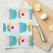 Linge De Cuisine Cupcake bleu mignon avec visage Kawaii (Quart Plié)