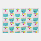 Linge De Cuisine Cupcake bleu mignon avec visage Kawaii (Horizontal)