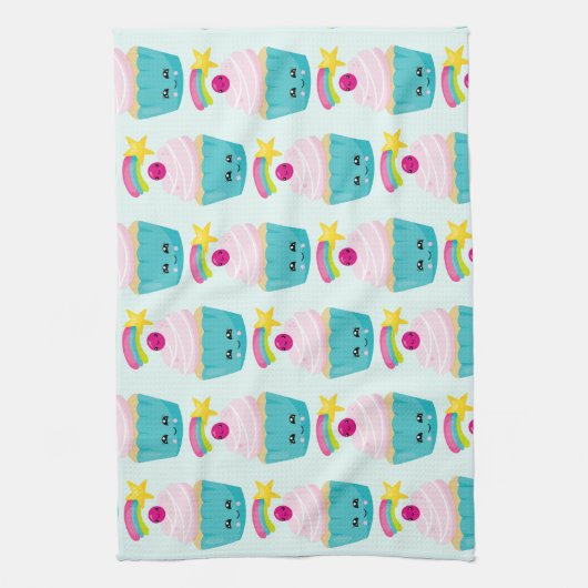 Linge De Cuisine Cupcake bleu mignon avec visage Kawaii (Vertical)