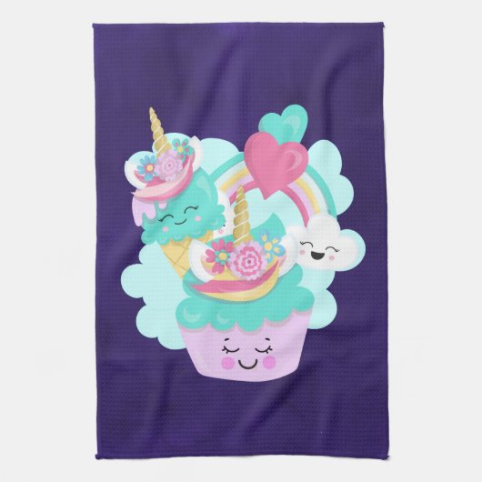 Linge De Cuisine Cupcake mignonne et crème glacée joyeuse (Vertical)