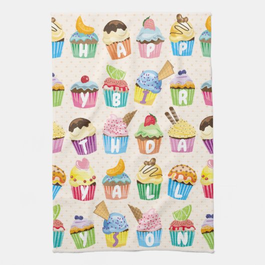 Linge De Cuisine Cupcakes Happy Birthday Ajouter Votre Nom Cute Goo (Vertical)