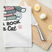 Linge De Cuisine Curieux avec un livre et un chat - Lecture confort (Quart Plié)
