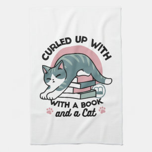 Linge De Cuisine Curieux avec un livre et un chat - Lecture confort
