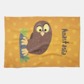 Linge De Cuisine Curieux et drôle dessin animé de chouette brune (Horizontal)