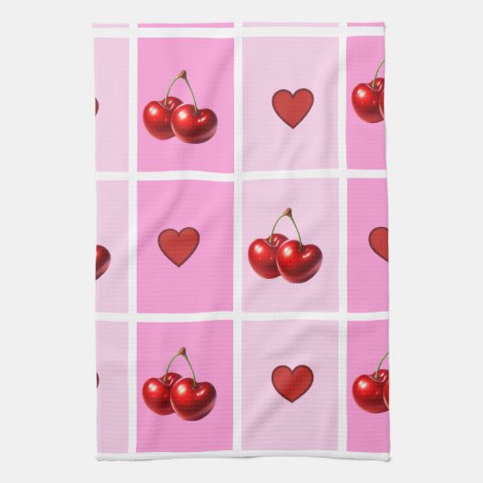 Linge De Cuisine Custom Cherry Heart Checkerboard Pattern (Vertical)