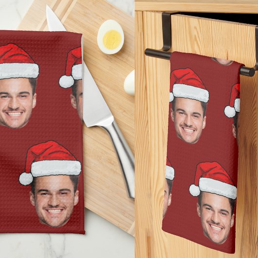 Linge De Cuisine Custom Face Photo Santa Hat Christmas Red