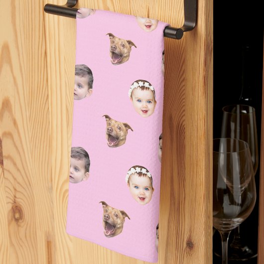 Linge De Cuisine Custom Face, Unique Family Gift 3 Photos Face Pink
