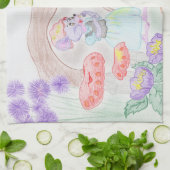 Linge De Cuisine Custom Kids Artwork, deux mignonnes souris, fleurs (Plié)
