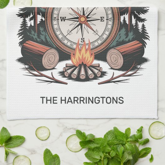 Linge De Cuisine Custom Name & Text Camping (Plié)