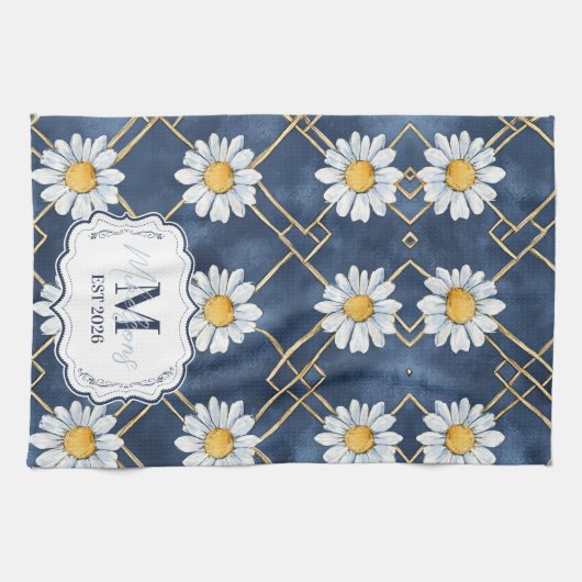 Linge De Cuisine Custom Navy Daisy Gingham Monogram Decor (Horizontal)