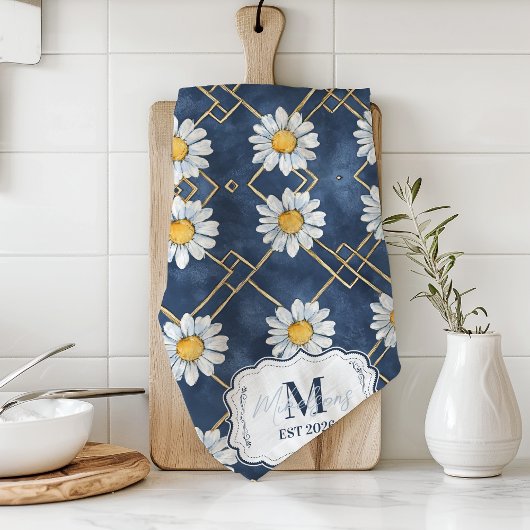 Linge De Cuisine Custom Navy Daisy Gingham Monogram Decor
