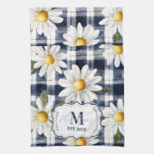 Linge De Cuisine Custom Navy Gingham Daisy Monogram (Vertical)