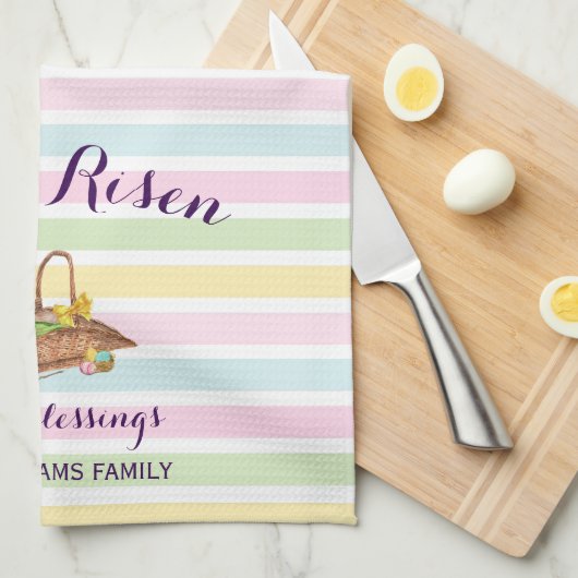 Linge De Cuisine Custom Pastel Stripes Moderne Floral Jardin de Pâq (Quart Plié)