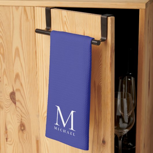 Linge De Cuisine Custom Template Trendy Elegant Deep Blue Monogram (Pliage en tiers)