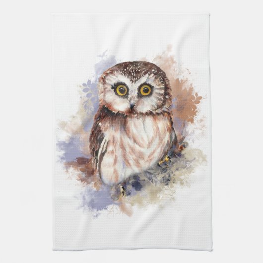 Linge De Cuisine Cute Aquarelle Chouette Oiseau Art de la nature (Vertical)