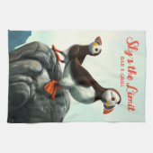 Linge De Cuisine Cute Atlantic Puffins Oiseaux de mer sur les roche (Horizontal)