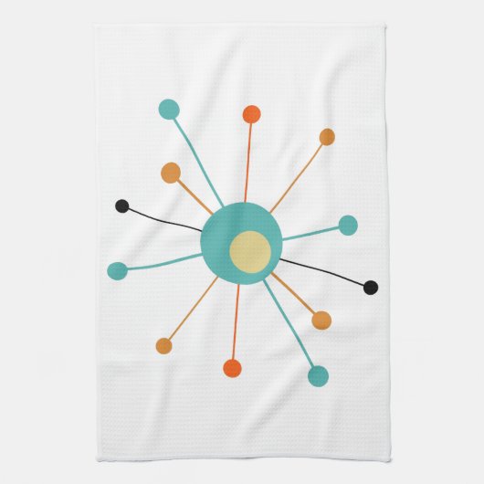 Linge De Cuisine Cute Atomic Star Retro Turquoise Orange Midsiècle (Vertical)