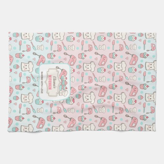 Linge De Cuisine Cute Baking Pink Blue Cupcake Nom (Horizontal)
