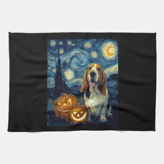 Linge De Cuisine Cute Basset Hound Dog Halloween Jack O Lantern Pum (Horizontal)