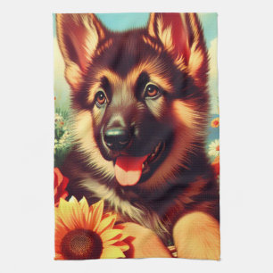 Linge De Cuisine Cute berger allemand Peinture de chiot