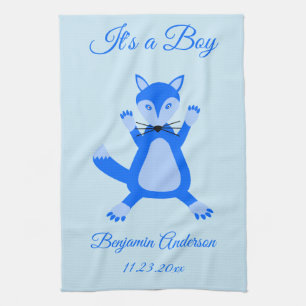 Linge De Cuisine Cute Blue Baby Boy Fox Custom