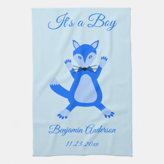 Linge De Cuisine Cute Blue Baby Boy Fox Custom (Vertical)