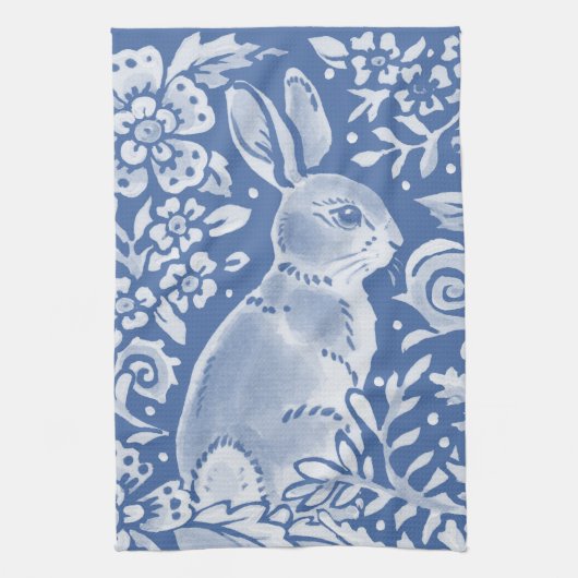 Linge De Cuisine Cute Blue Lapin Lapin Floral Élégant Bar Animal (Vertical)
