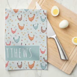 Linge De Cuisine Cute Blue Nom de famille Poulet Motif de ferme