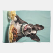 Linge De Cuisine Cute Boston Terrier Avec Spaghetti Bolognaise (Horizontal)
