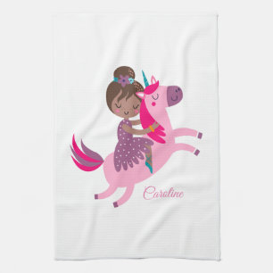 Linge De Cuisine Cute Brunette Haired Girl équitation sur une licor