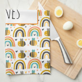 Linge De Cuisine Cute Bumble Bee et Rainbows Motif (Quart Plié)
