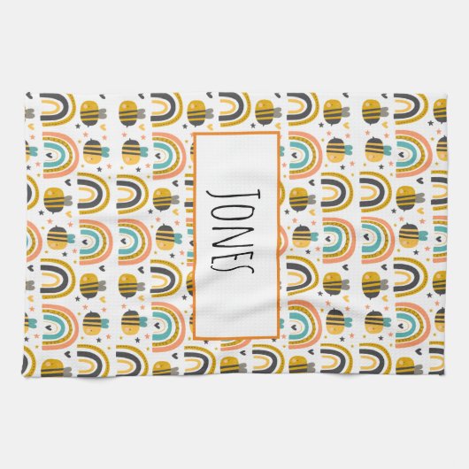 Linge De Cuisine Cute Bumble Bee et Rainbows Motif (Horizontal)