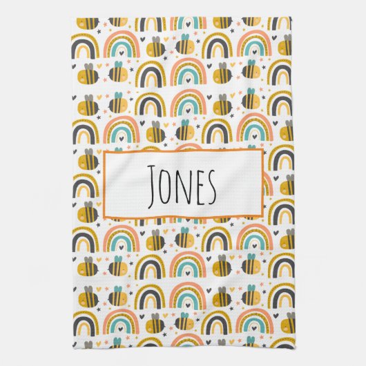 Linge De Cuisine Cute Bumble Bee et Rainbows Motif (Vertical)