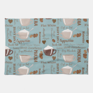 Linge De Cuisine Cute Café Cups Crème Caféine Grains Coeur Brown