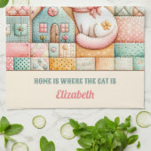 Linge De Cuisine Cute Cat House Quilt Patchwork Pastel Nom personna (Plié)