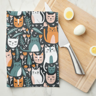 Linge De Cuisine Cute Cats Motif coloré Botanique Floral Imprimer