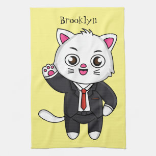 Linge De Cuisine Cute chaton chat en costume d'affaires dessin anim