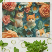 Linge De Cuisine Cute Chats et Fleurs Design (Plié)