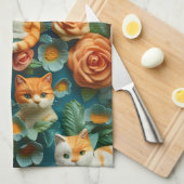 Linge De Cuisine Cute Chats et Fleurs Design (Quart Plié)