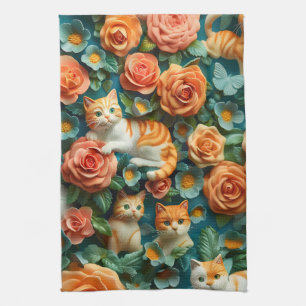 Linge De Cuisine Cute Chats et Fleurs Design