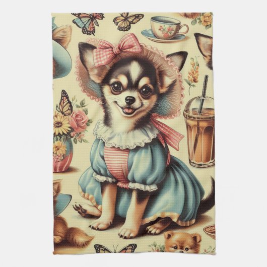 Linge De Cuisine Cute Chihuahua Peinture Chiot (Vertical)