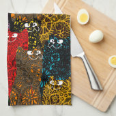 Linge De Cuisine Cute & Colorful Floral Happy Cats (Quart Plié)