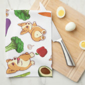 Linge De Cuisine Cute Corgi and Vegetables Motif alimentaire (Quart Plié)