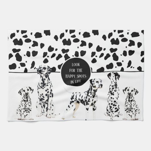 Linge De Cuisine Cute Dalmatiens Noir & Blanc Zones Joyeuses (Horizontal)