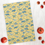 Linge De Cuisine Cute Dinosaure préhistorique Motif Jaune<br><div class="desc">Beaucoup de dinosaures bleus,  Tyrannosaurus rex,  Spinosaurus,  Stegosaurus,  Diplodocus et Tricératops sur un arrière - plan jaune.</div>