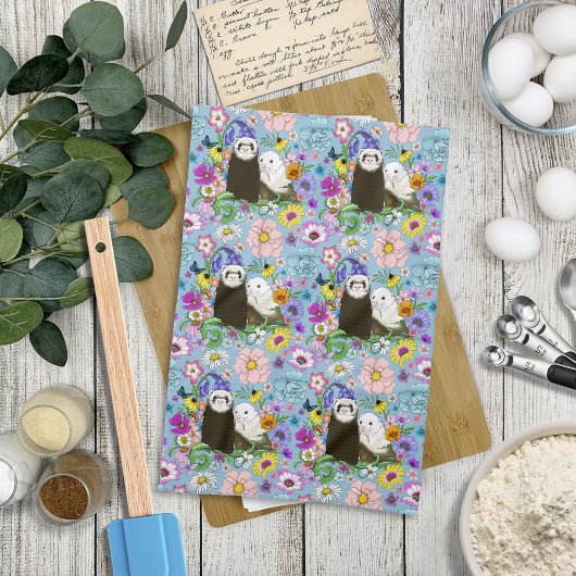 Linge De Cuisine Cute Ferrets Floral
