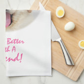 Linge De Cuisine Cute Fluffy Chien avec un chat sur sa tête Personn (Quart Plié)