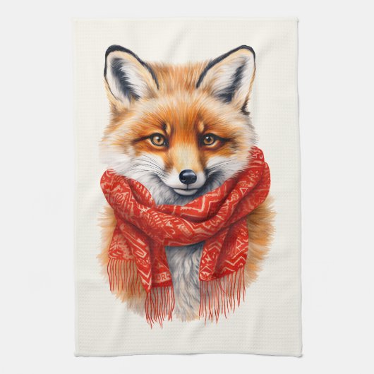 Linge De Cuisine Cute Fox in a Red Scarf Autumn Image (Vertical)