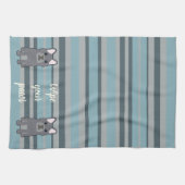Linge De Cuisine Cute French Bulldog Blue Striped (Horizontal)